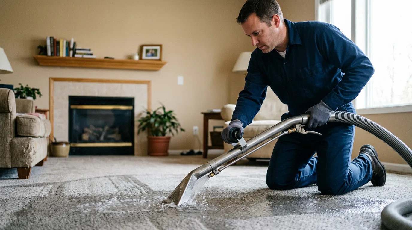 Water damage restoration technician working near Freelandville, IN